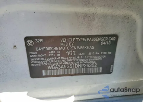 2013 BMW 328 I z USA, uszkodzony, nr VIN WBA3A5G51DNP26352